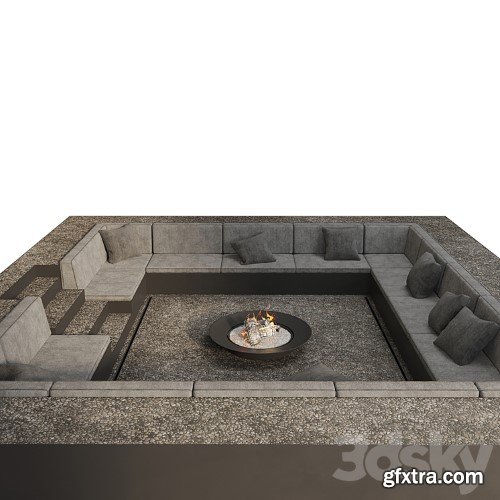 3dsky Pro - Relaxation area with sofas and fireplace