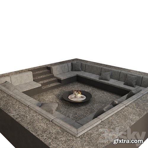 3dsky Pro - Relaxation area with sofas and fireplace