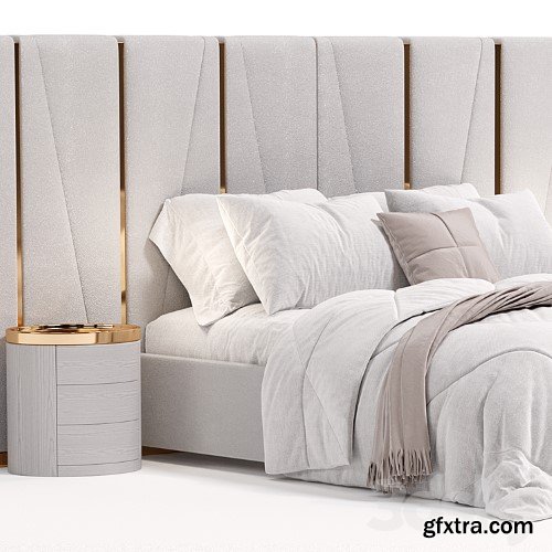 3dsky Pro - Modrest Nixa Modern White Bonded Leather & Gold Bed