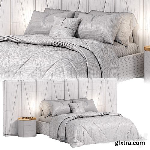 3dsky Pro - Modrest Nixa Modern White Bonded Leather & Gold Bed