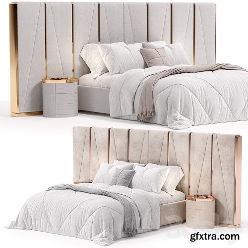 3dsky Pro - Modrest Nixa Modern White Bonded Leather & Gold Bed