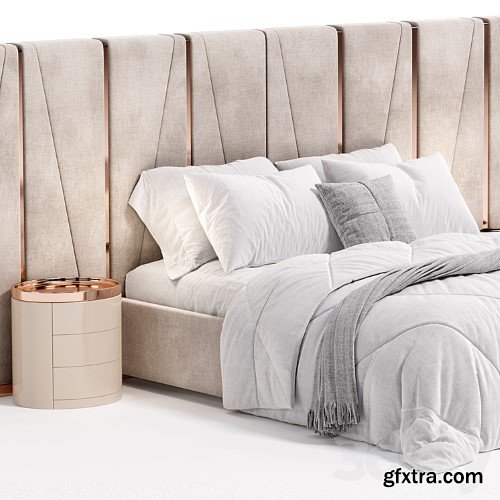 3dsky Pro - Modrest Nixa Modern White Bonded Leather & Gold Bed