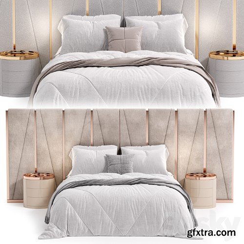 3dsky Pro - Modrest Nixa Modern White Bonded Leather & Gold Bed