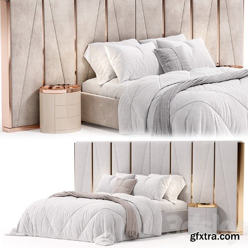 3dsky Pro - Modrest Nixa Modern White Bonded Leather & Gold Bed