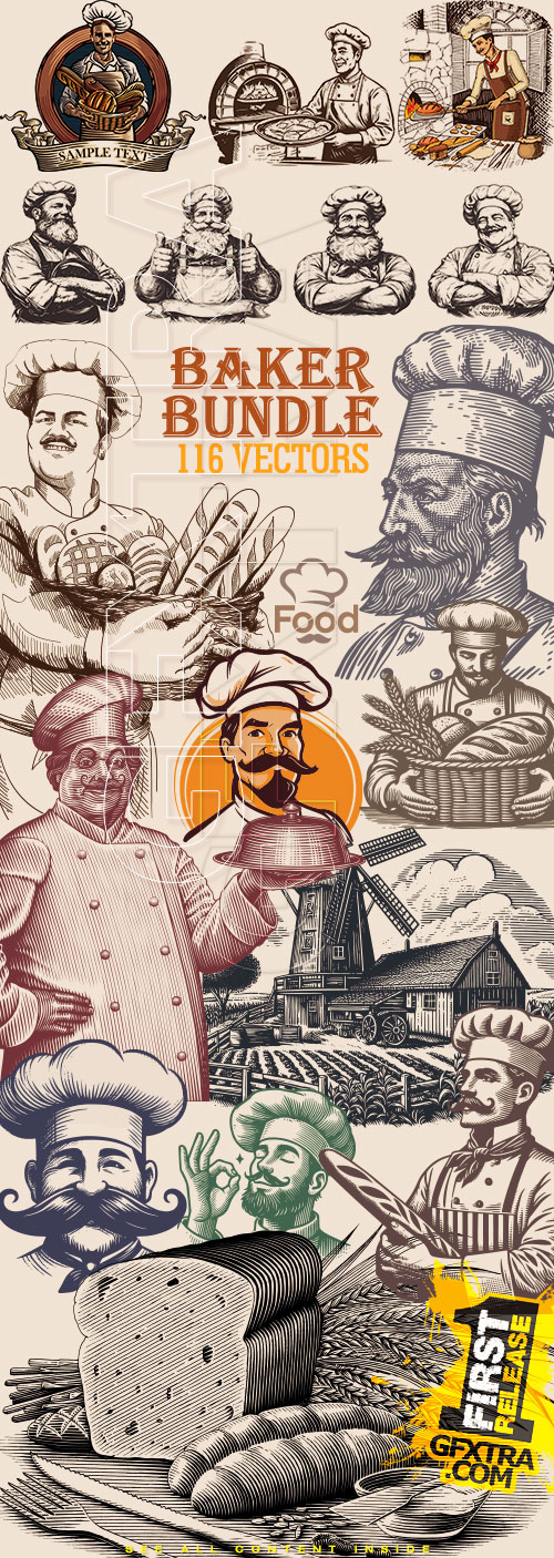 Bakery Bundle with Vintage Style Cooks &amp; Bakers 116xAI