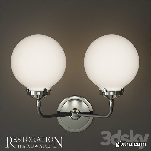 3dsky Pro - Rh bistro globe milk glass double sconce