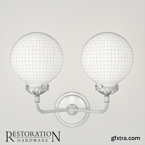 3dsky Pro - Rh bistro globe milk glass double sconce