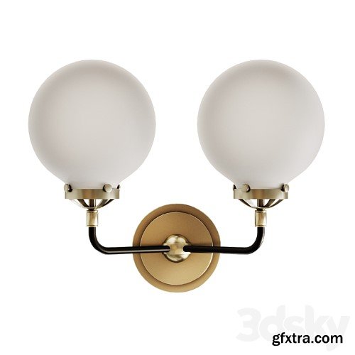3dsky Pro - Rh bistro globe milk glass double sconce