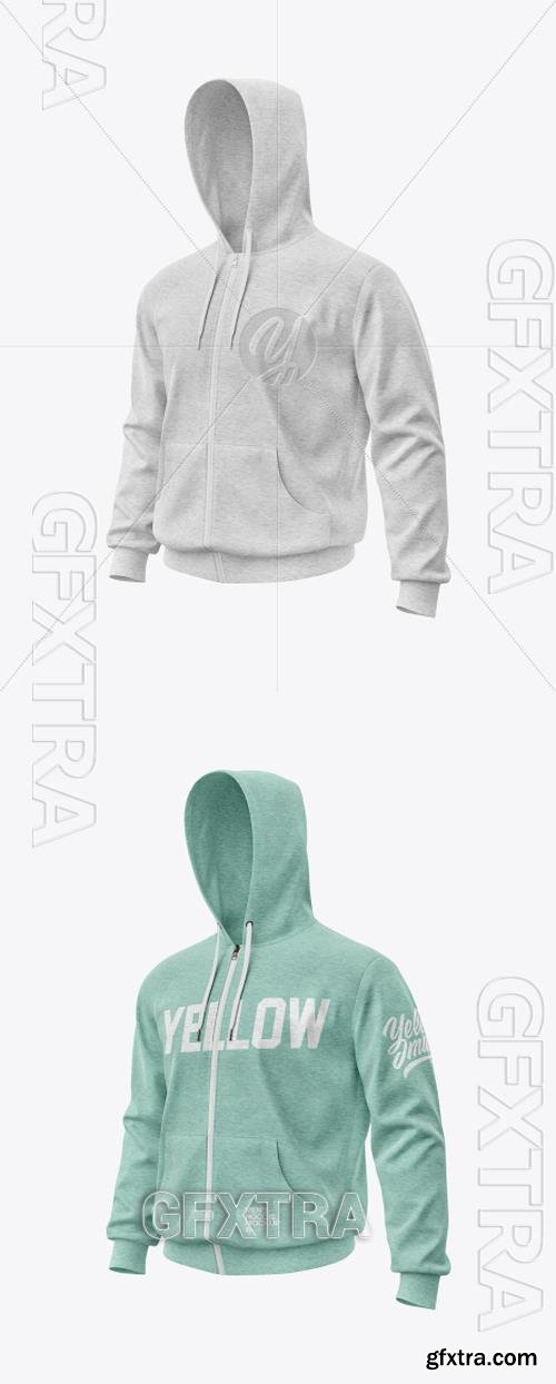 Melange Mens Full-Zip Hoodie Mockup (Half Side View) 40547