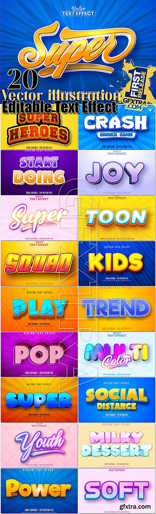 20 Editable Text Effect, Font Style Vector