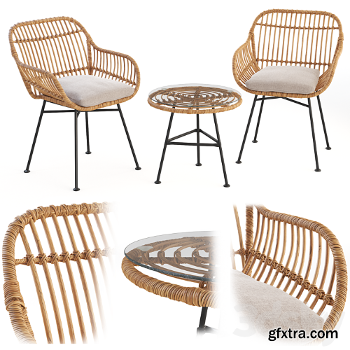 3dsky Pro - Bay Isle Bushnell 3 Piece Rattan Seating Group