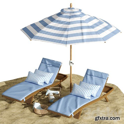 3dsky Pro - Beach umbrella and chaise longue set 2