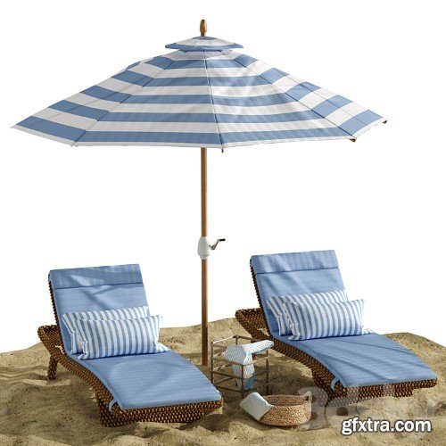 3dsky Pro - Beach umbrella and chaise longue set 2