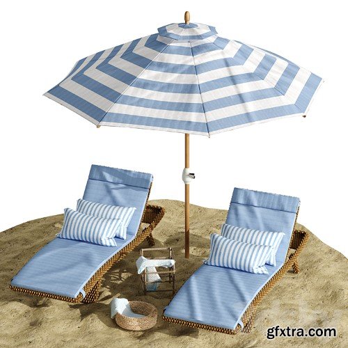 3dsky Pro - Beach umbrella and chaise longue set 2