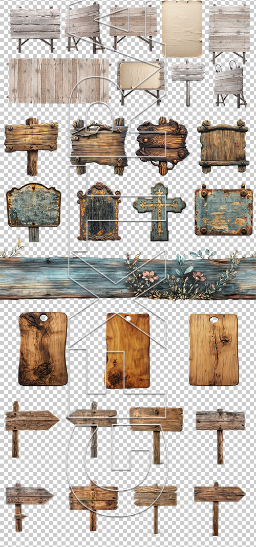 Vintage Authentic Wooden Items 28xPNG