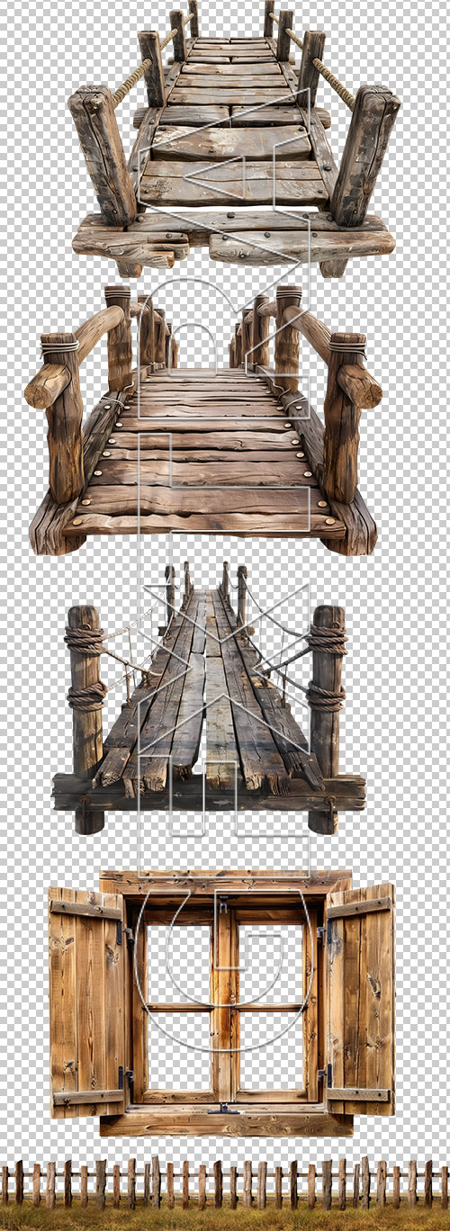 Vintage Authentic Wooden Items 28xPNG