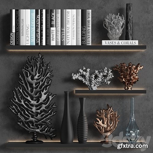 3dsky Pro - Decorative set of coral books and vases