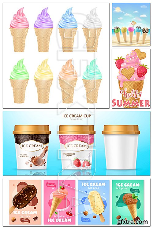 Ice cream in assortment 20 vector illustrations