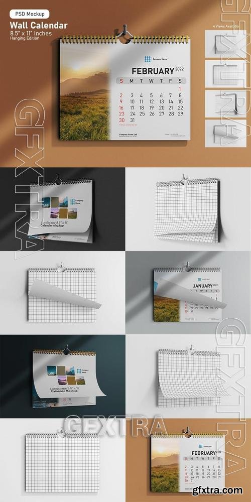 Wall Calendar Horizontal Mockup - Hanging Version P7XP3AW