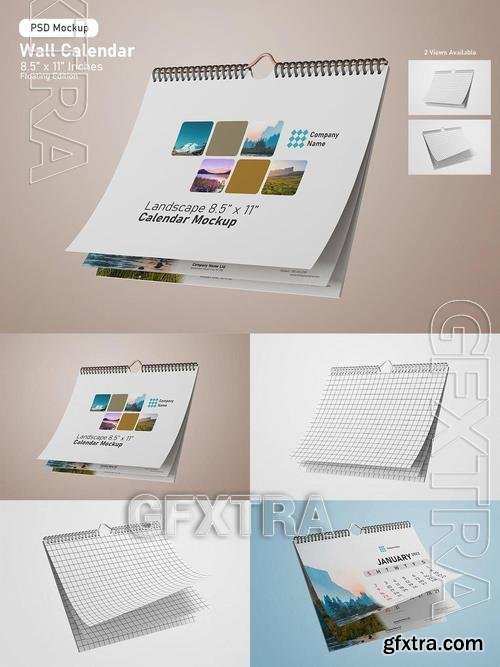 Wall Calendar Horizontal Mockup - Floating View P55ECBC