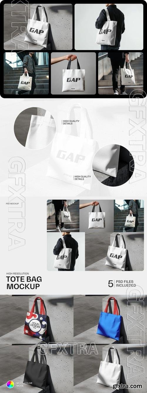 Man Holding Tote Bag Mockup MXR5SP4
