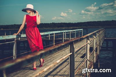 Vintage Style Female Model on Old Pier 25xJPG