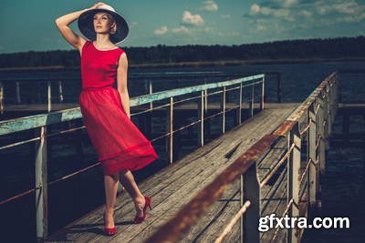Vintage Style Female Model on Old Pier 25xJPG