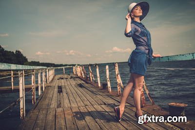 Vintage Style Female Model on Old Pier 25xJPG