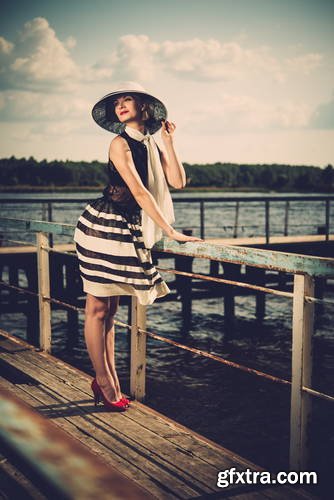 Vintage Style Female Model on Old Pier 25xJPG