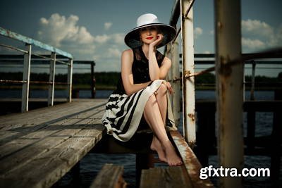 Vintage Style Female Model on Old Pier 25xJPG