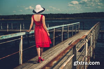 Vintage Style Female Model on Old Pier 25xJPG