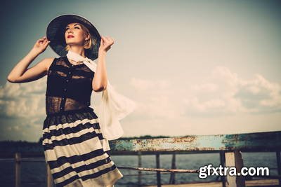 Vintage Style Female Model on Old Pier 25xJPG