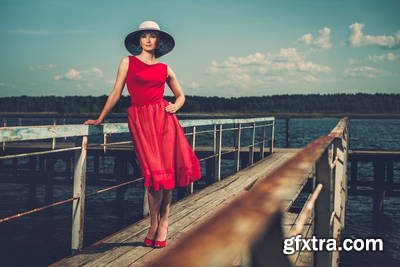 Vintage Style Female Model on Old Pier 25xJPG
