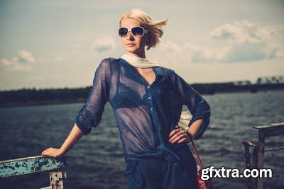Vintage Style Female Model on Old Pier 25xJPG
