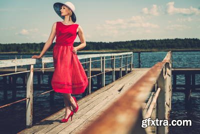 Vintage Style Female Model on Old Pier 25xJPG