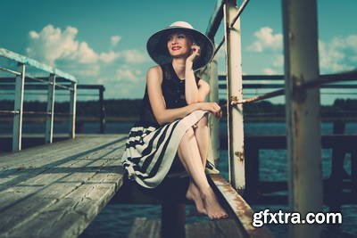 Vintage Style Female Model on Old Pier 25xJPG