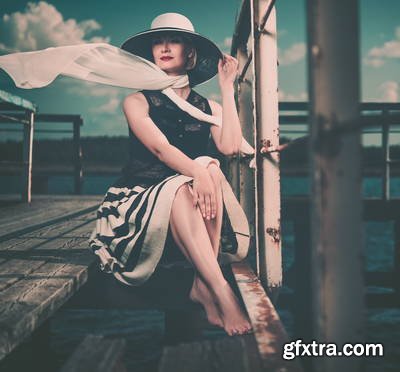 Vintage Style Female Model on Old Pier 25xJPG
