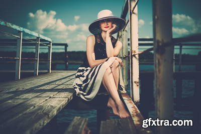 Vintage Style Female Model on Old Pier 25xJPG