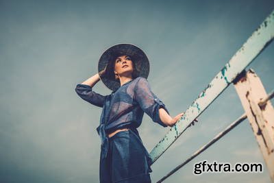 Vintage Style Female Model on Old Pier 25xJPG