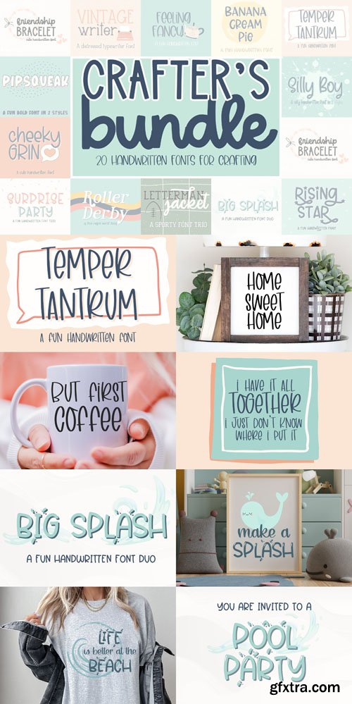 Crafter's Font Bundle - 20 Premium Handwritten Fonts