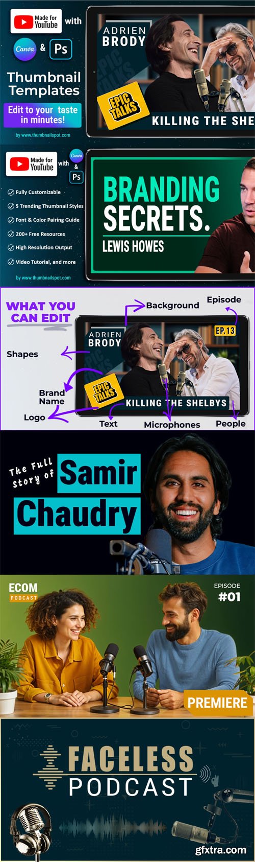 Customizable Podcast YouTube Thumbnail [Canva & Photoshop] Templates