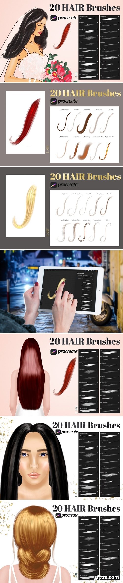 CreativeMarket - 20 Procreate Hair Brushes 6179058