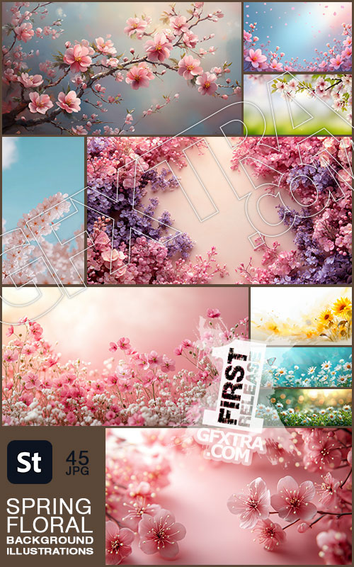 Spring Floral Background Illustrations 45xJPG