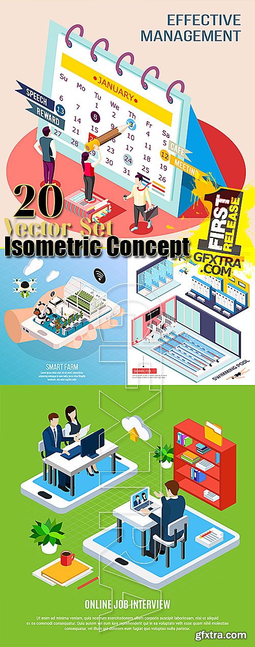 20 Isometric Concept Composition Vector Illustrations