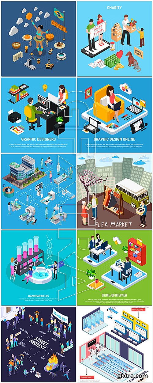 20 Isometric Concept Composition Vector Illustrations
