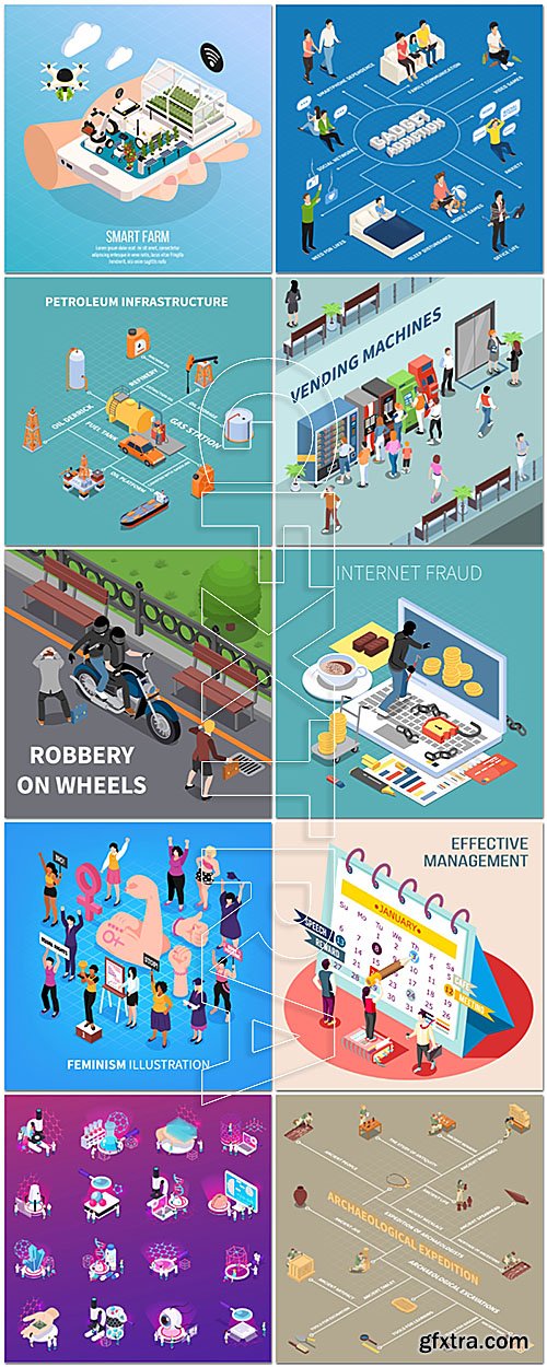 20 Isometric Concept Composition Vector Illustrations