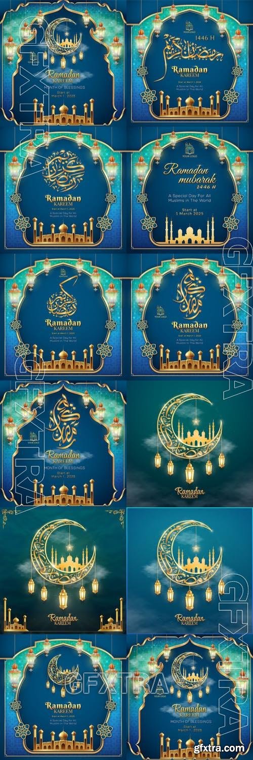 20 Vector Ramadan Kareem Post Design with Calligraphy Set