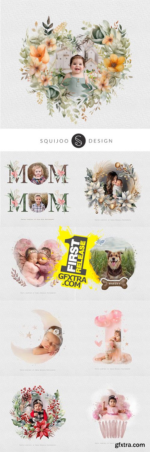 Squijoo - Watercolor Templates - Watercolor Frames 66xPSDs