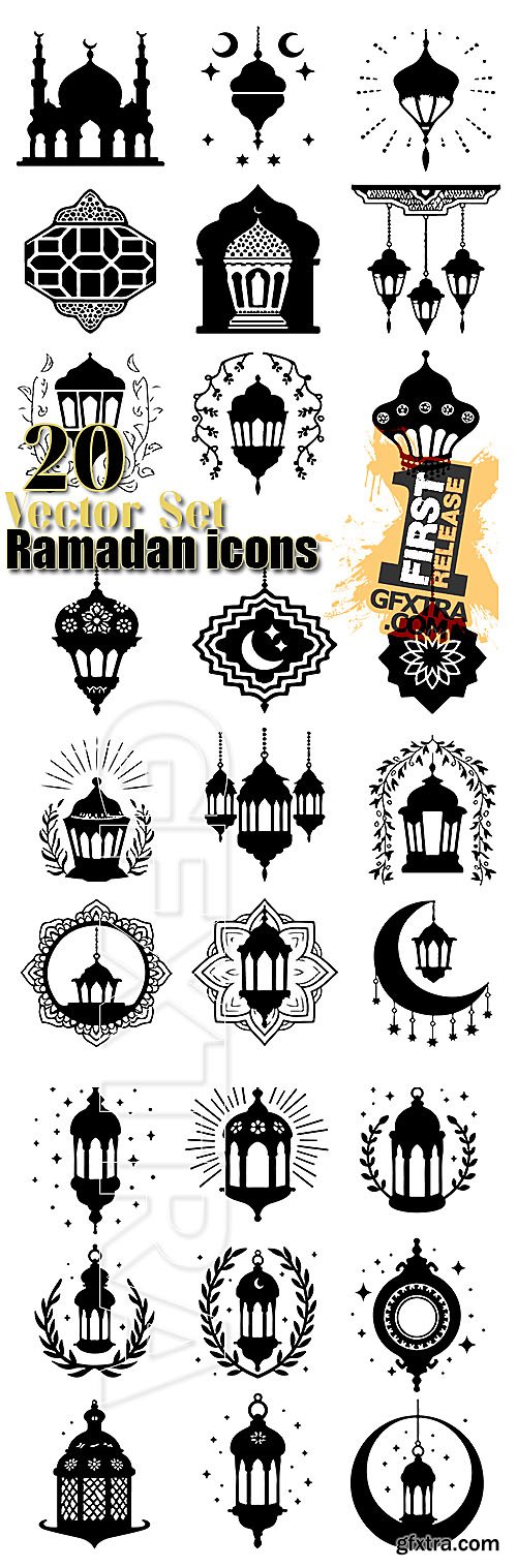 Ramadan islamic lantern icons in vector