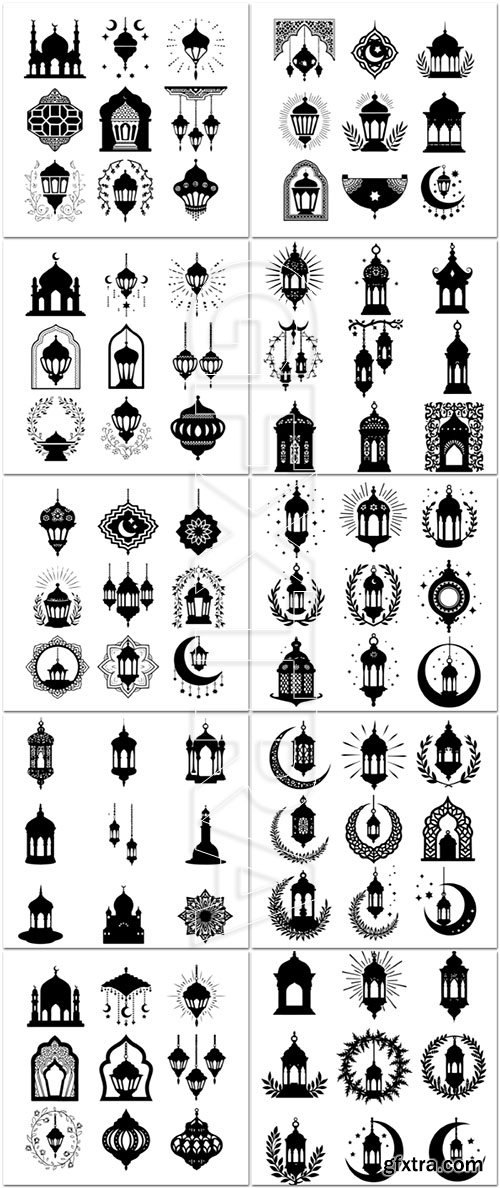 Ramadan islamic lantern icons in vector
